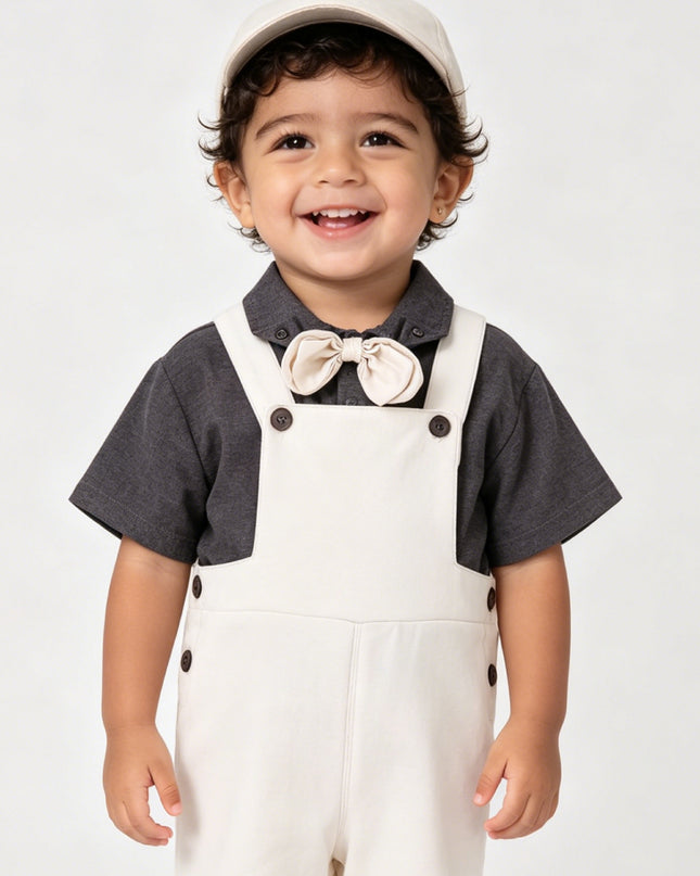 kids atelier banblu Beige Bow Overall Set