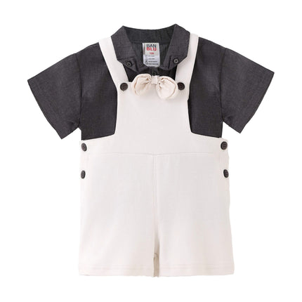 kids atelier banblu Beige Bow Overall Set