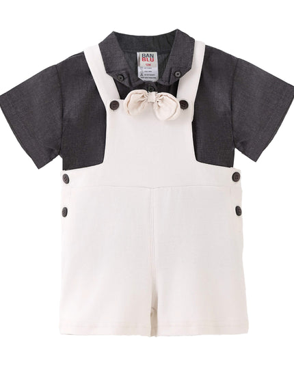 kids atelier banblu Beige Bow Overall Set
