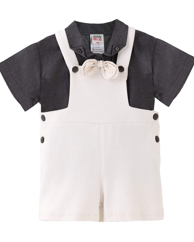kids atelier banblu Beige Bow Overall Set