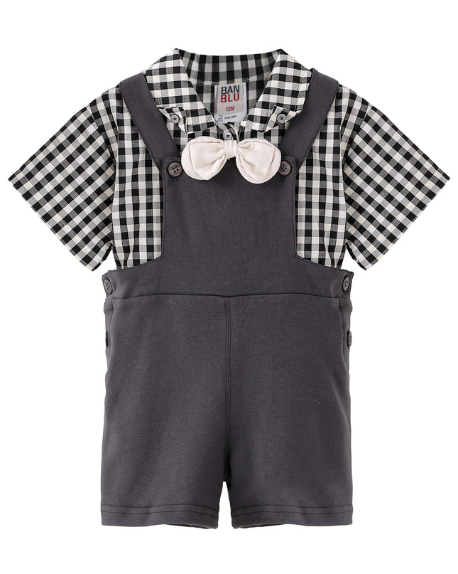 kids atelier banblu Gray Check Bow Set