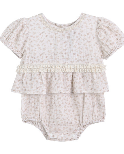 kids atelier banblu Beige Floral Ruffle Romper