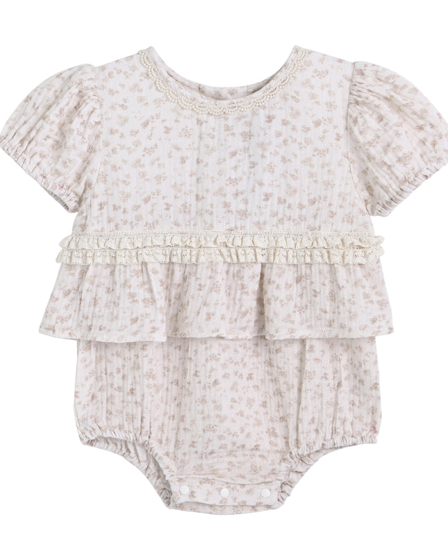 kids atelier banblu Beige Floral Ruffle Romper