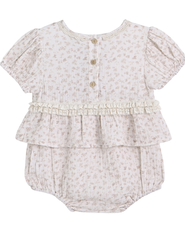kids atelier banblu Beige Floral Ruffle Romper
