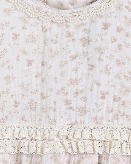kids atelier banblu Beige Floral Ruffle Romper