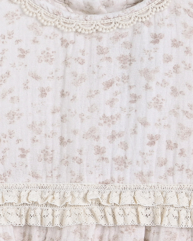 kids atelier banblu Beige Floral Ruffle Romper