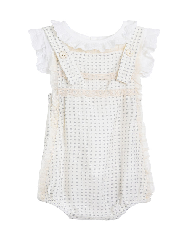 kids atelier banblu Beige Dotted Lace Romper