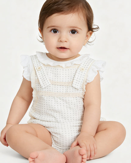 kids atelier banblu Beige Dotted Lace Romper
