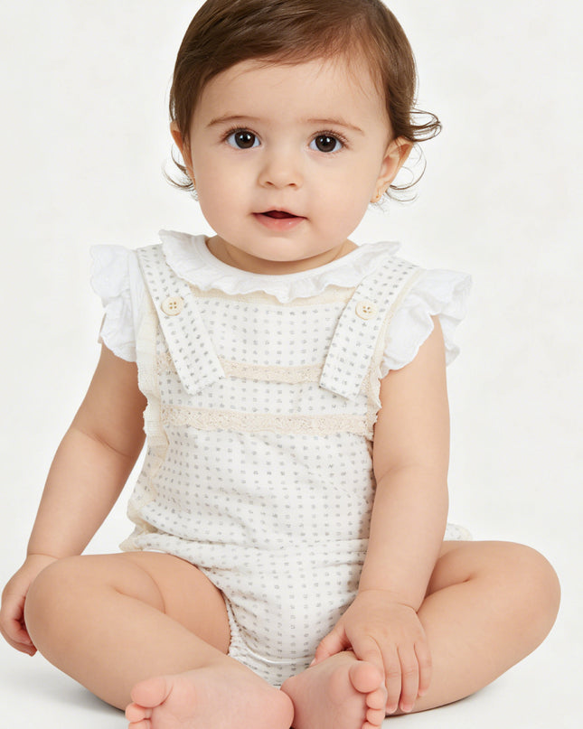 kids atelier banblu Beige Dotted Lace Romper