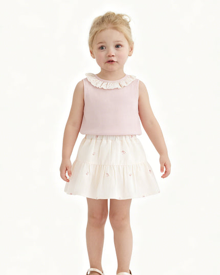 kids atelier banblu Pink Lace Skirt Set
