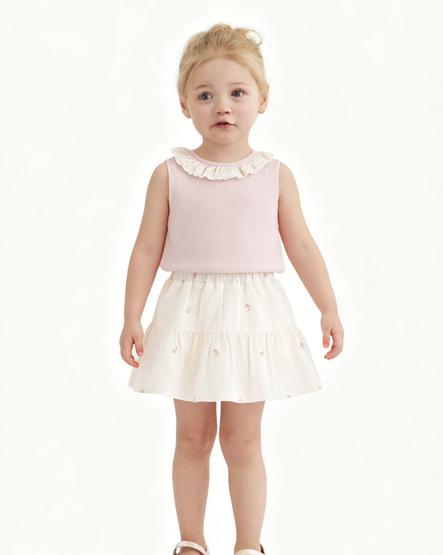 kids atelier banblu Pink Lace Skirt Set