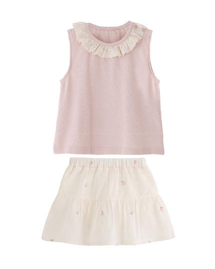 kids atelier banblu Pink Lace Skirt Set