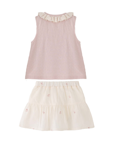 kids atelier banblu Pink Lace Skirt Set