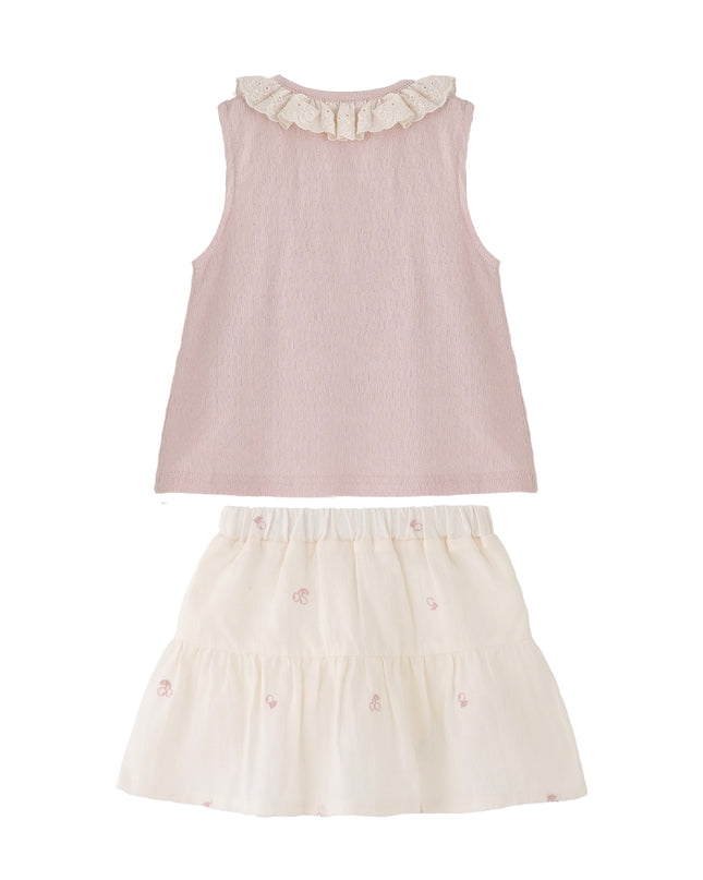 kids atelier banblu Pink Lace Skirt Set