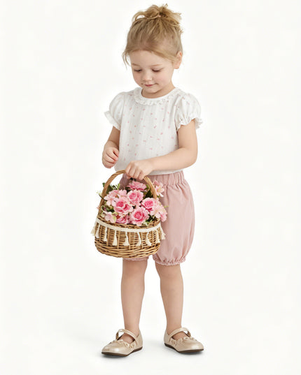 kids atelier banblu Pink Floral Puff Set