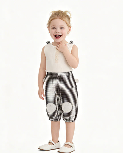 kids atelier banblu Cream Top & Striped Pants Set