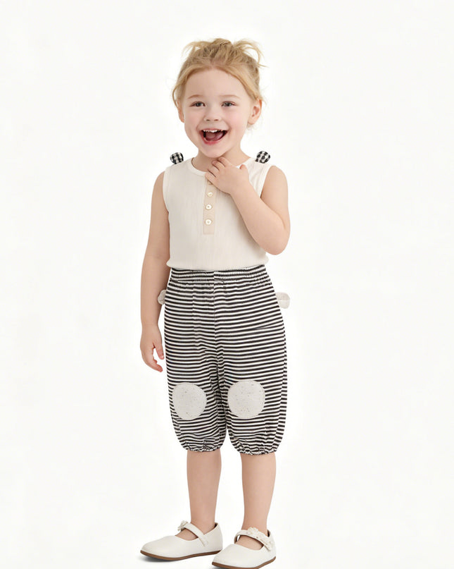 kids atelier banblu Cream Top & Striped Pants Set