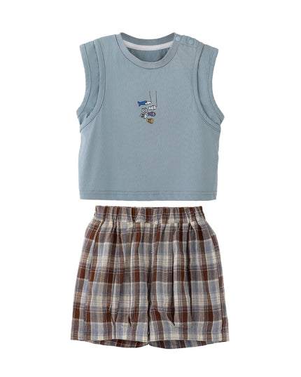 kids atelier banblu Blue Fish Plaid Set