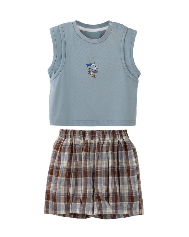 kids atelier banblu Blue Fish Plaid Set