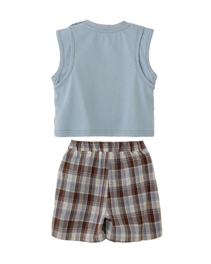 kids atelier banblu Blue Fish Plaid Set