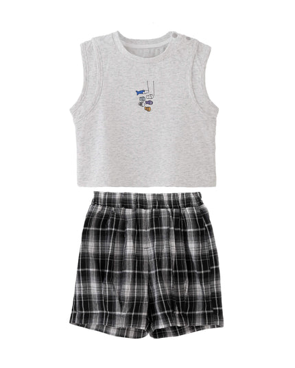 kids atelier banblu Gray Fish Plaid Set