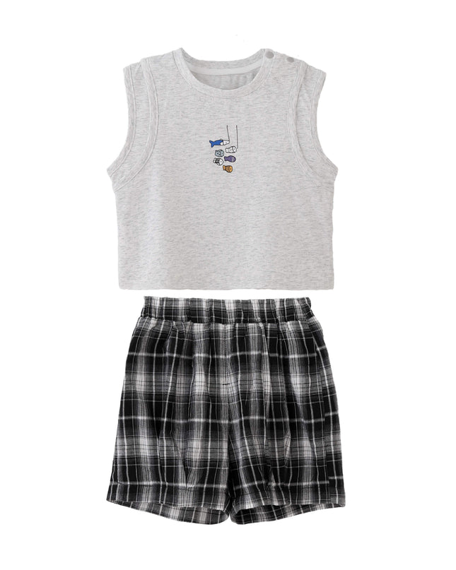 kids atelier banblu Gray Fish Plaid Set