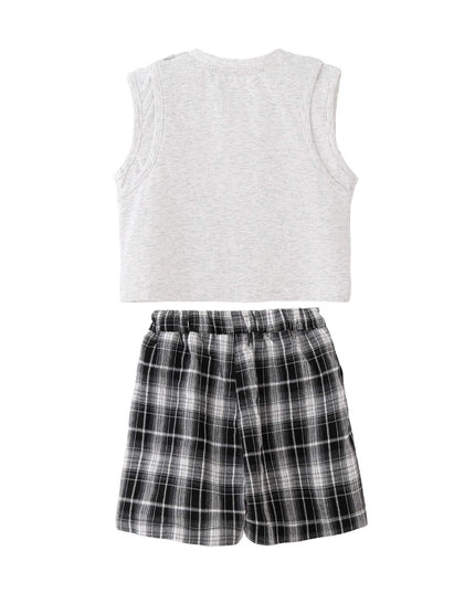 kids atelier banblu Gray Fish Plaid Set
