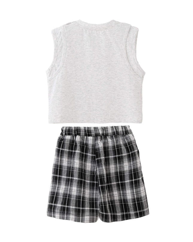kids atelier banblu Gray Fish Plaid Set