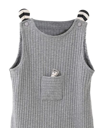kids atelier banblu Gray Rib Pocket Romper
