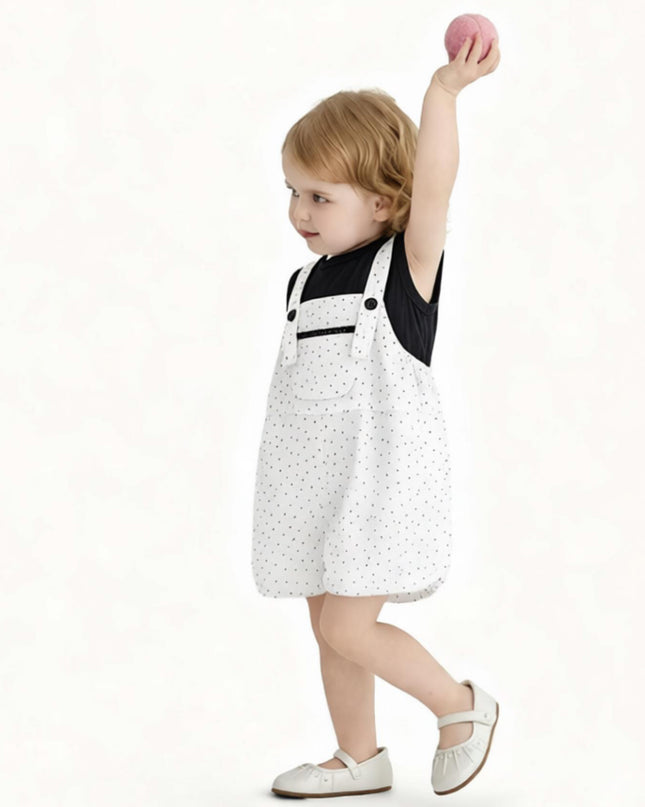 kids atelier banblu White Dotted Overall Set