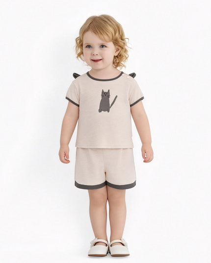 kids atelier banblu Beige Cat Pajama Set