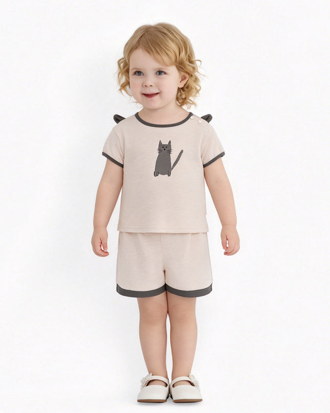 kids atelier banblu Beige Cat Pajama Set