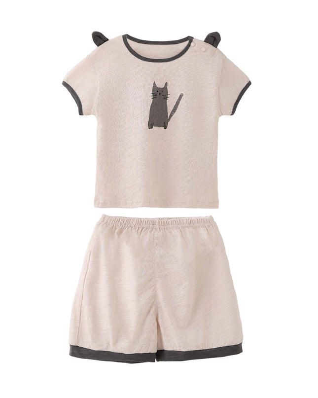kids atelier banblu Beige Cat Pajama Set