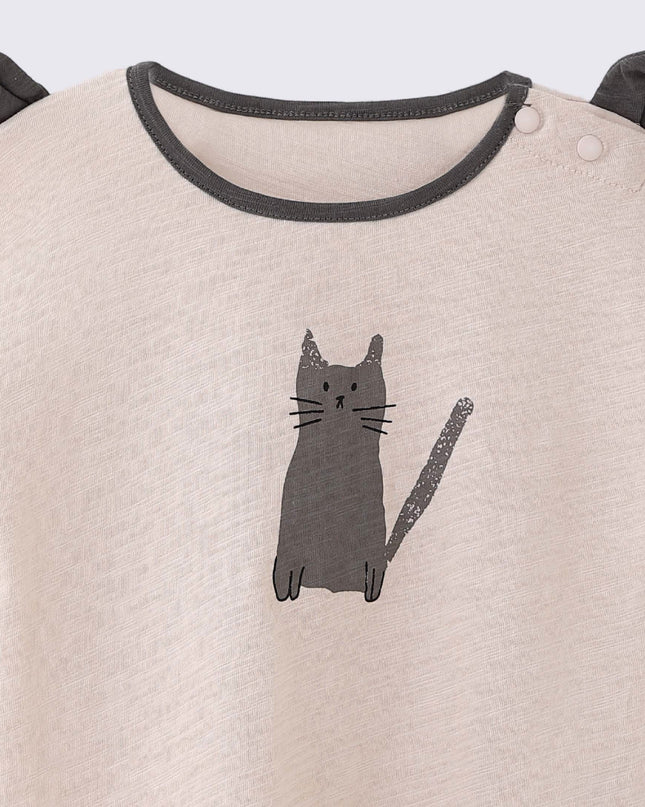 kids atelier banblu kids atelier banblu Beige Cat Pajama Set