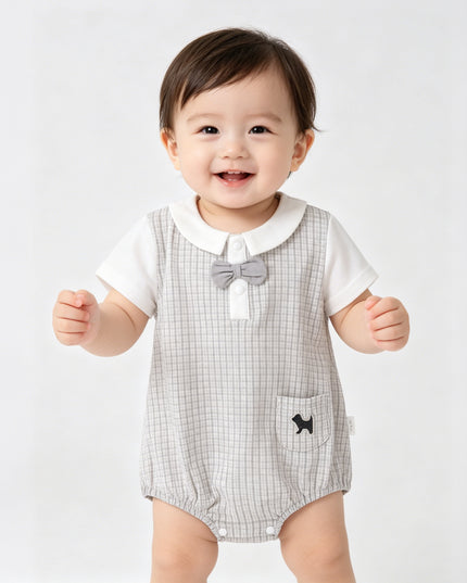 kids atelier banblu Gray Check Bow Romper