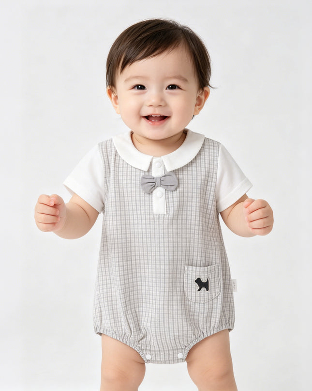 kids atelier banblu Gray Check Bow Romper