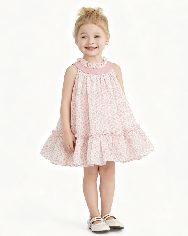 Pink Floral Ruffle Dress