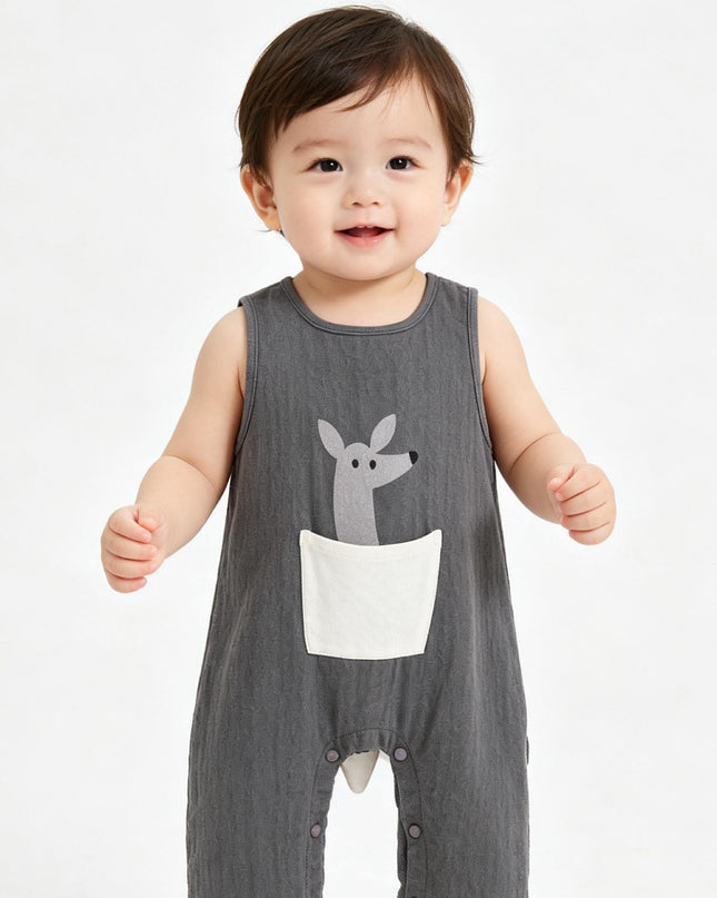 kids atelier banblu Gray Animal Pocket Romper