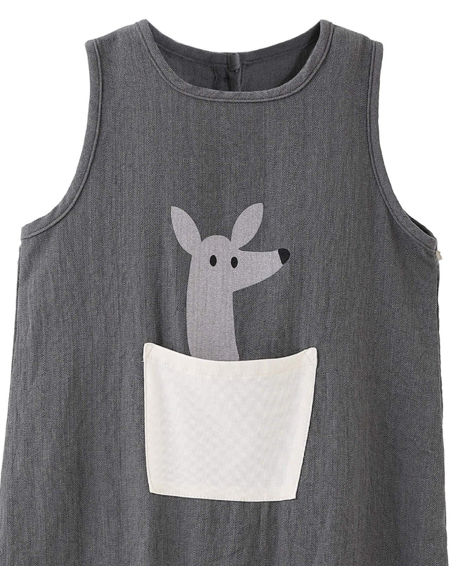 kids atelier banblu Gray Animal Pocket Romper
