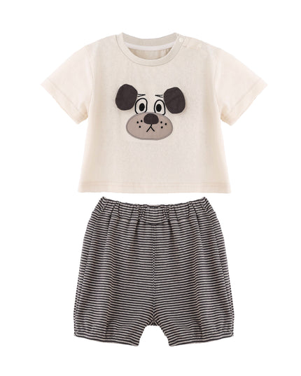 kids atelier banblu Beige Dog Stripe Set