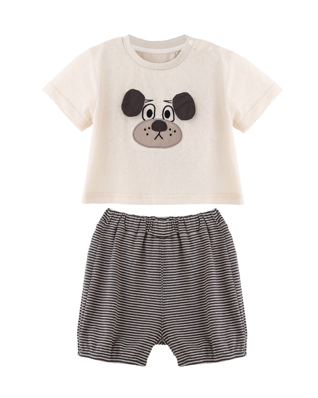 kids atelier banblu Beige Dog Stripe Set