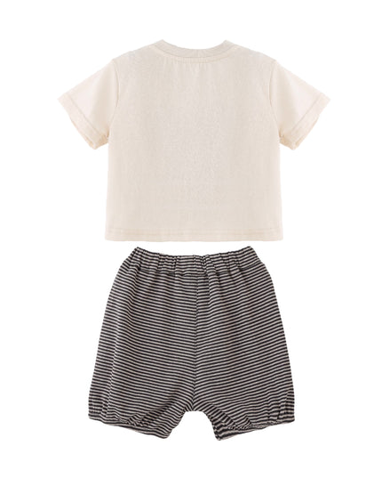 kids atelier banblu Beige Dog Stripe Set