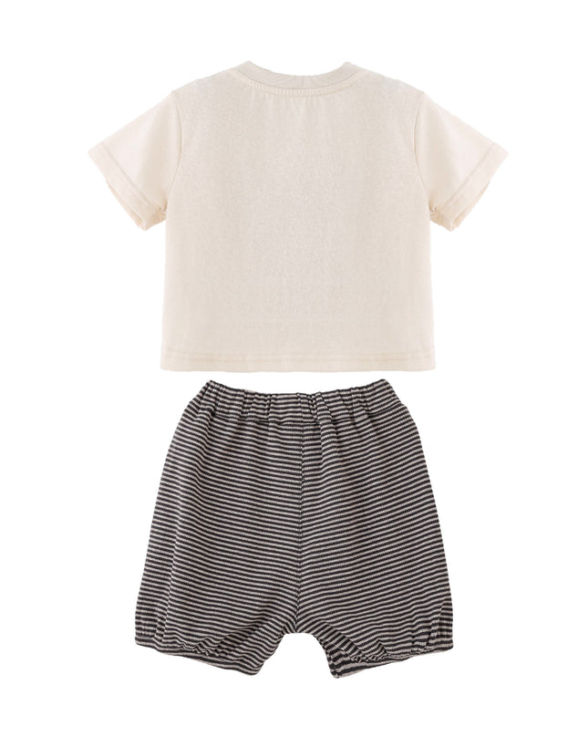 kids atelier banblu Beige Dog Stripe Set