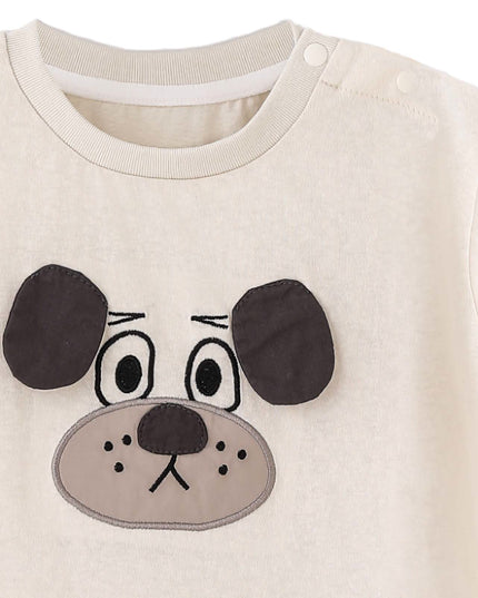 kids atelier banblu Beige Dog Stripe Set