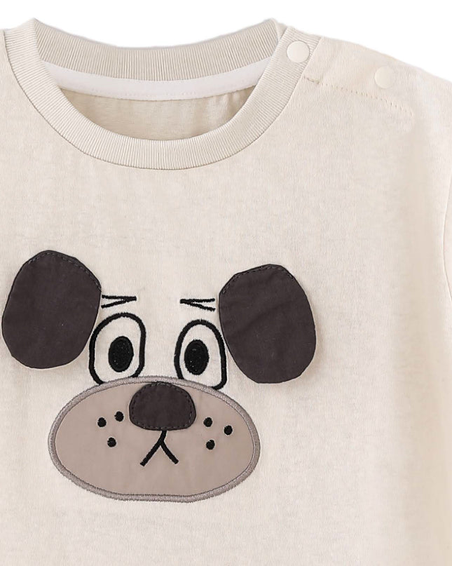 kids atelier banblu Beige Dog Stripe Set