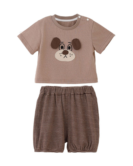 kids atelier banblu Brown Dog Stripe Set