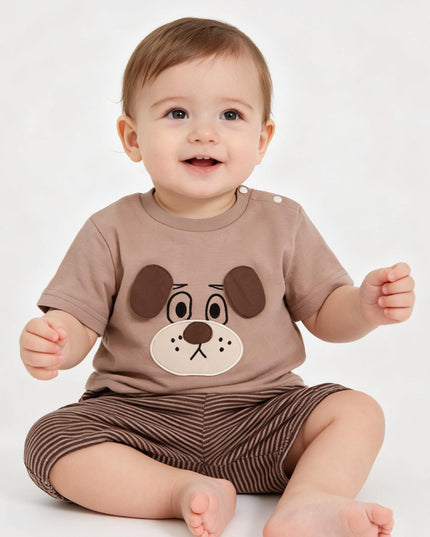 kids atelier banblu Brown Dog Stripe Set