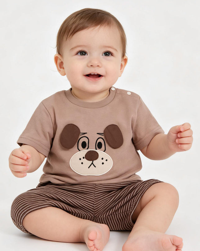kids atelier banblu Brown Dog Stripe Set