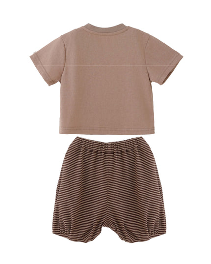 kids atelier banblu Brown Dog Stripe Set