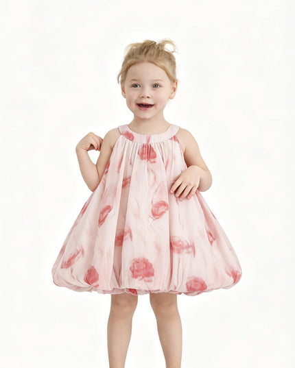 kids atelier banblu Pink Floral Balloon Dress